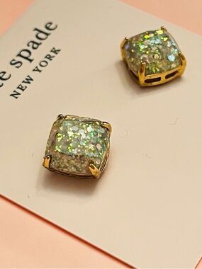 Kate Spade New York Square Opal Glitter Stud Earrings (NWT)